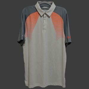 EUC - Under Armour Heat Gear Coldblack White and Orange Golf Polo